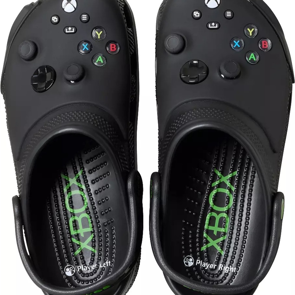 CROCS Black Gamer Controller Clogs with Green Accents